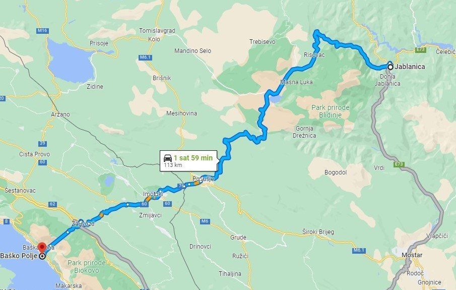 Putni pravac Jablanica-GP Osoje (via Blidinje, Posušje). 
